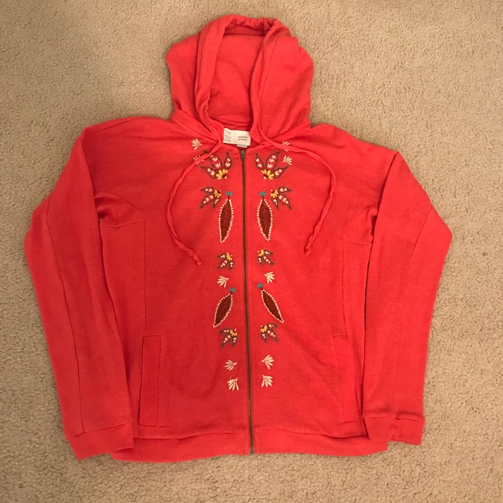 Anthropologie zipper hoodie in size L Orange
